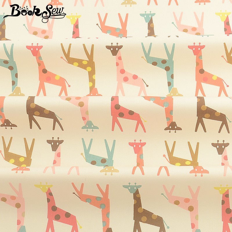 Wholesale-Booksew Giraffe Pattern100% Cotton Fabric Home Telas Fat Quarters DIY Handmade Quilting Bed Sheet Sewing Pillow Patchwork Tissu