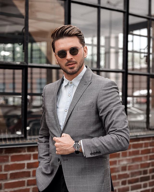 Handsome Gray Check Plaid Mens Groom Wedding Suits Groom Double Breasted Peaked Lapel Formal Work Prom Office Blazer Jacket(Jacket+Pants)
