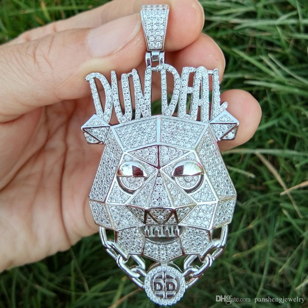 Wholesale-Men's Iced Brass CZ Animal Head Pendants Hip Hop Jewelry CN118