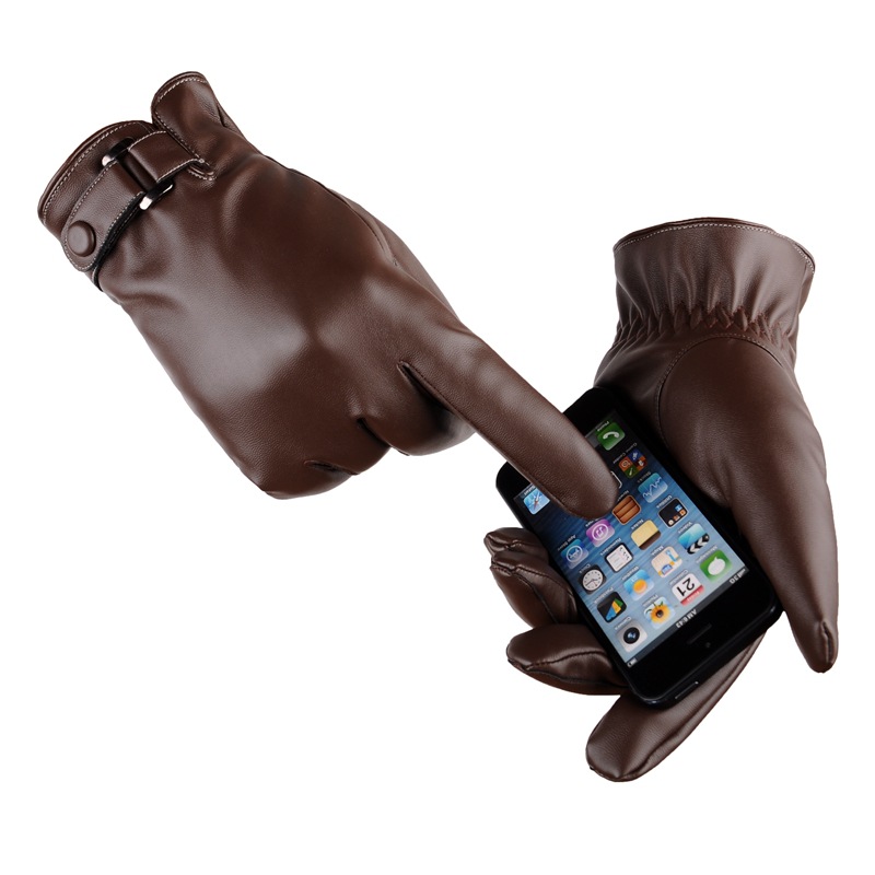 Winter winter gloves Fluffing golve PU Leather Short Thin/Thick Black/Brown Touched Screen Glove Man Car Driving Mittens