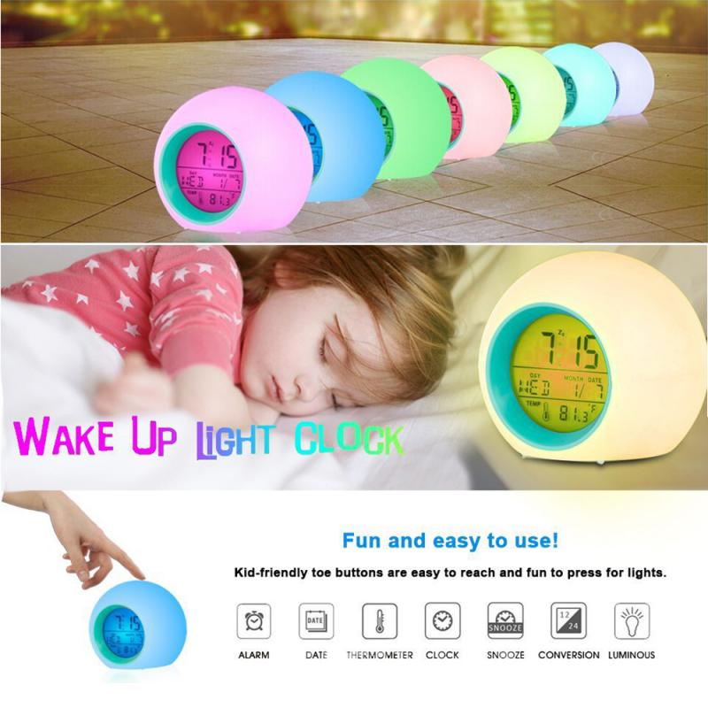 

7 Color Changing LED Alarm Clock Calendar Ball Snooze Boys Girls Gifts Alarm Night Light Kids Bedroom Home Decor