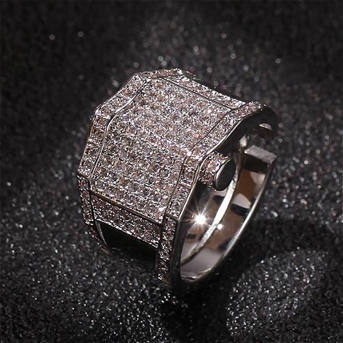 New Top Quality White Gold Bling Diamond Mens Adjustable Finger Rings Band Hip Hop Iced Out CZ Cubic Zirconia Rapper Jewelry Gifts for Guys