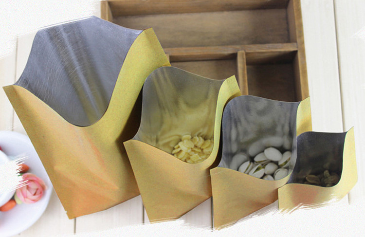 100pcs Kraft Paper Open Top Vacuum Packaging Bag Thick Barrier Candy Snack Salt Ground Coffee Powder Meat Tea Heat Sealing Gift Storage Pouches