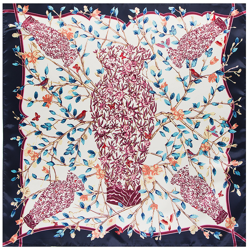 Fashion- new high quality Silk Scarf 90cm*90cm Green Vase Branches Camellia Ms. Silk scaves fast ship