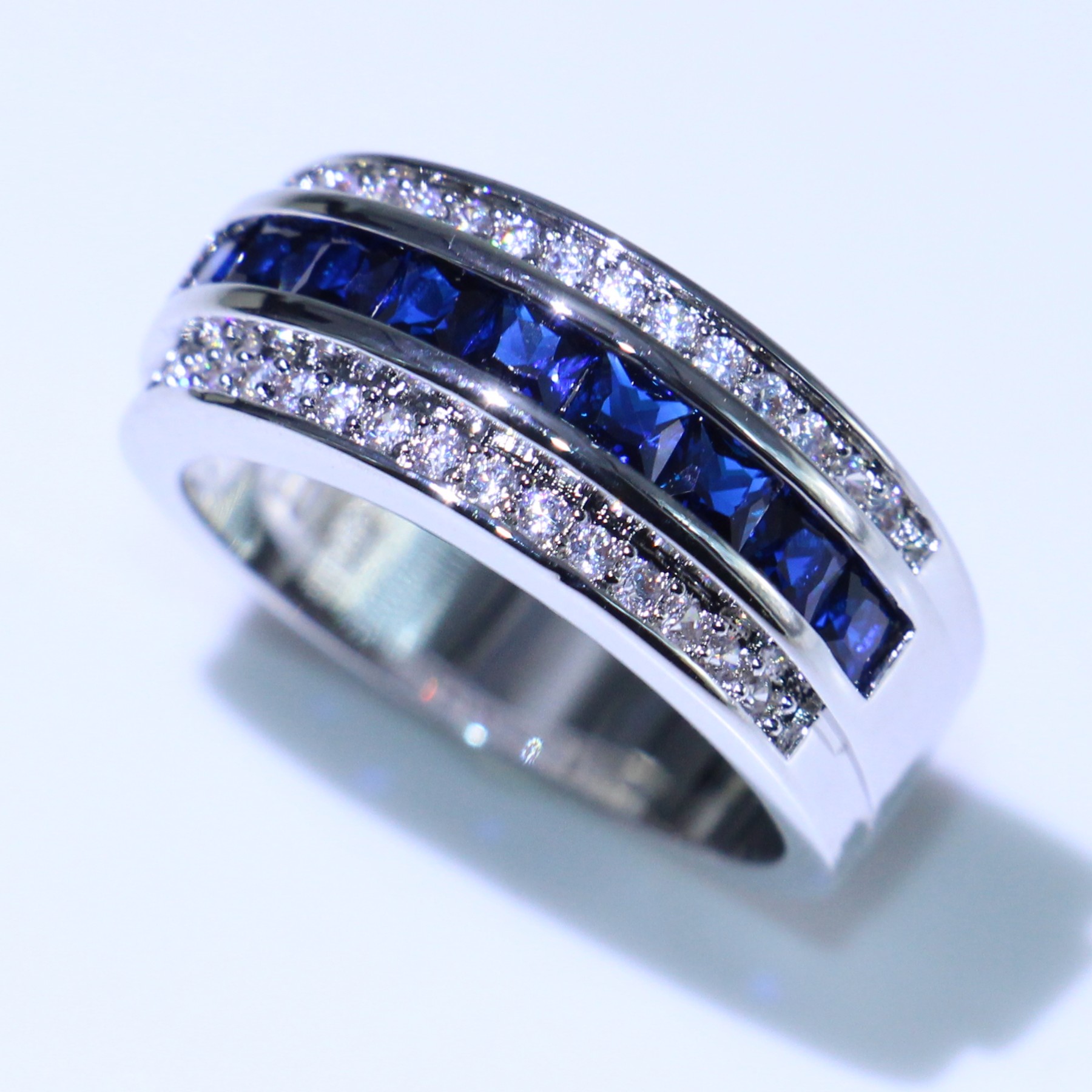 Choucong New Arrival Hot Sale Fashion Jewelry 10KT White Gold Fill Princess Cut Blue Sapphire CZ Diamond Men Wedding Band Ring For Lover