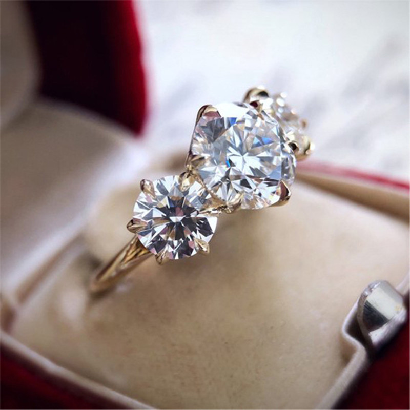 Vecalon Fashion Three stone ring 925 Sterling silver Diamond Engagement wedding band rings For women Bridal finger Jewelry Gift