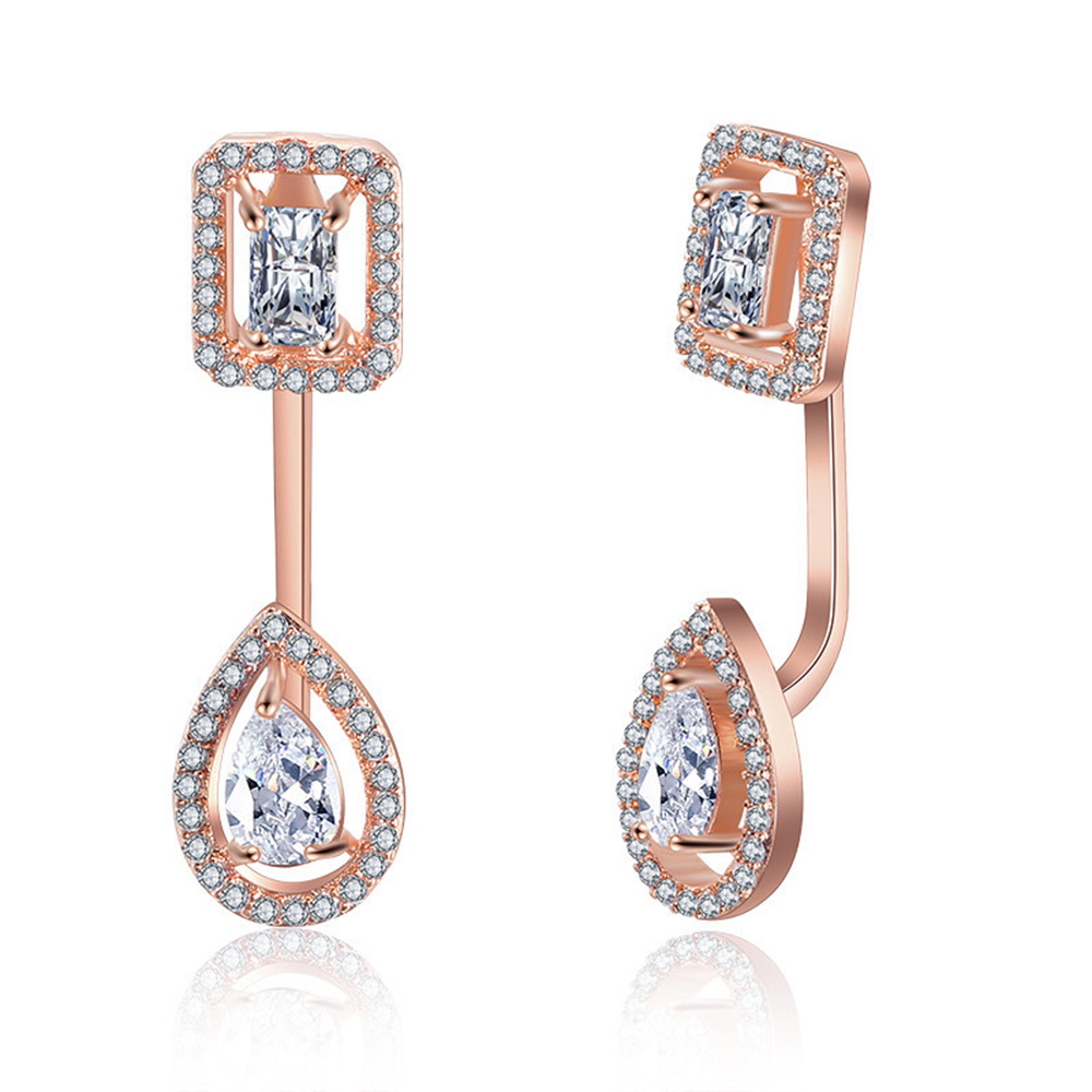 Hip Hop Waterdrop Drop Ear Clip Earrings Full White Zircon Earrings Two Style Wearing Jewelry Wholesale