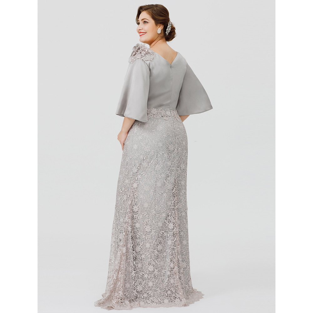 Silver Plus Size Mermaid Lace Mother Of The Bride Dresses With Half Sleeves Bateau Neck Wedding Guest Dress Floor Length Evening Gowns