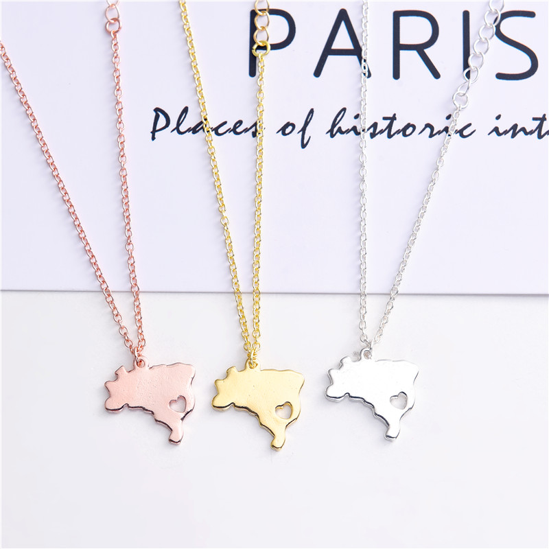5PCS South America Country Geography Map Brazil Charm Chain Bracelets Brazilian Brasil Pride Heart Sao Paulo City Hometown Souvenir Gifts