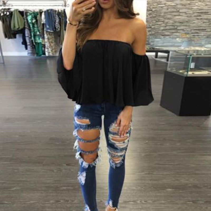 Women Off Shoulder Top Long Sleeve Pullover Casual Hals Langarm Chiffon Schulter Blouse Fashion New B3