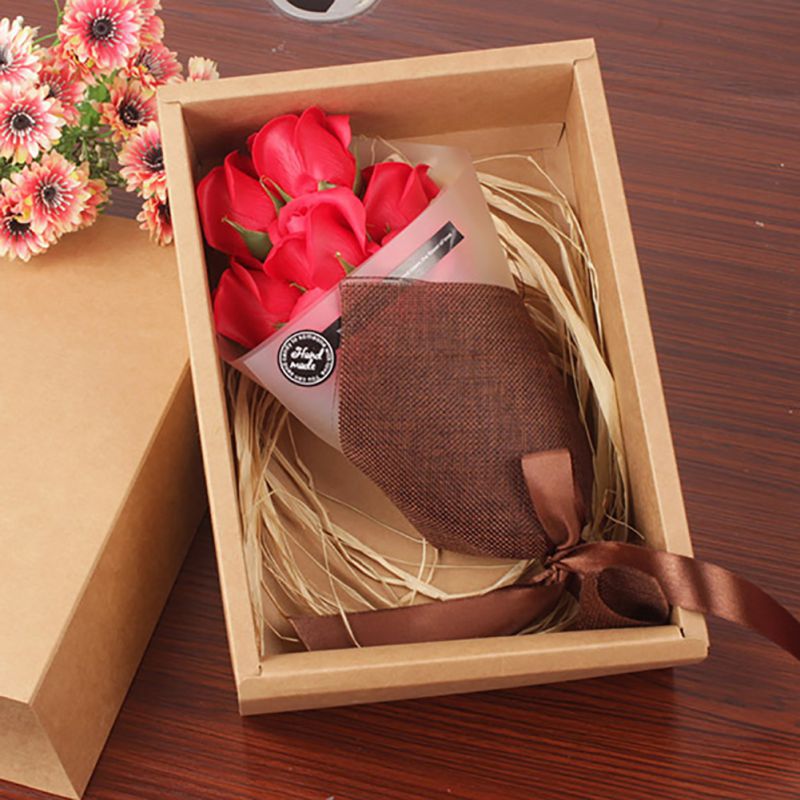 

7Pcs Artificial Scented Rose Petal Bouquet Gift Box Bath Body Flower Soap Gift Wedding Party Favor With Paper Bag Dried Flower M