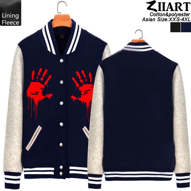 Zombie Bloody Hand Man Boy Baseball jacket Full Zip Coat Fleece Autumn Winter Couple Clothes ZIIART, C navy blue 
Zombie Bloody Hand Man Boy Baseball jacket Full Zip Coat Fleece Autumn Winter Couple Clothes ZIIART, C navy blue