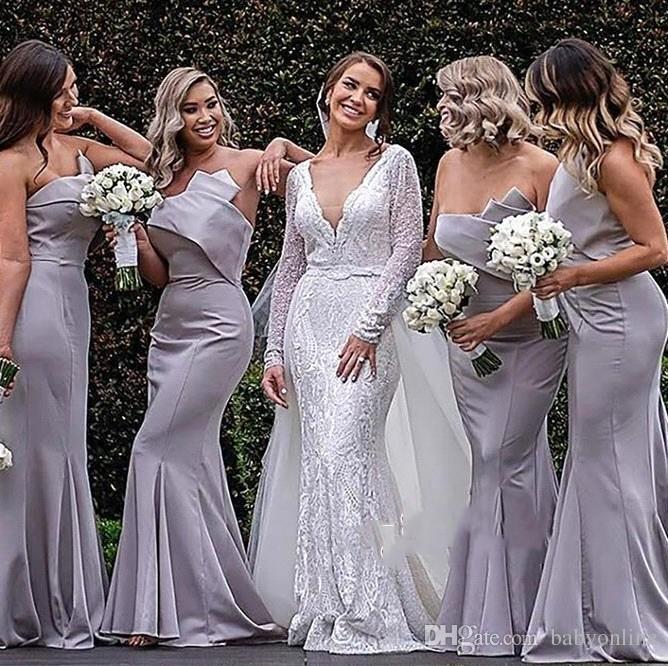 Bridesmaid Cheap Mermaid Dresses Strapless Pleats Floor Length Wedding Guest Dress Maid Of Honor Robe Robes De Demoiselle D'honneur S Moiselle