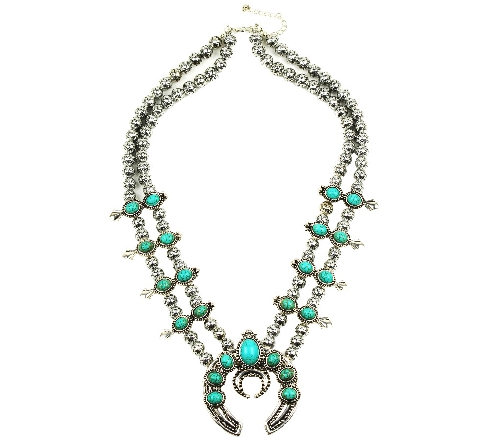 selling Pumpkin flower necklace Vintage silver stone squash blossom N21789 V191128