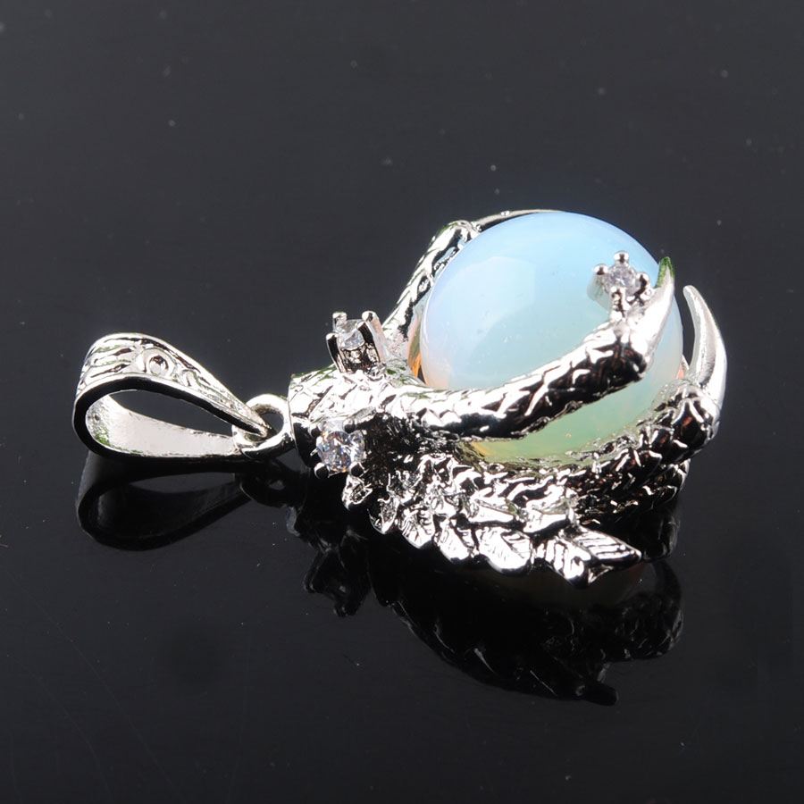 WOJIAER Natural Dragon Claw Pendant Round Opalite Stones Pendulum Necklace For Men Women Jewelry Reiki Amulet Gift N3105