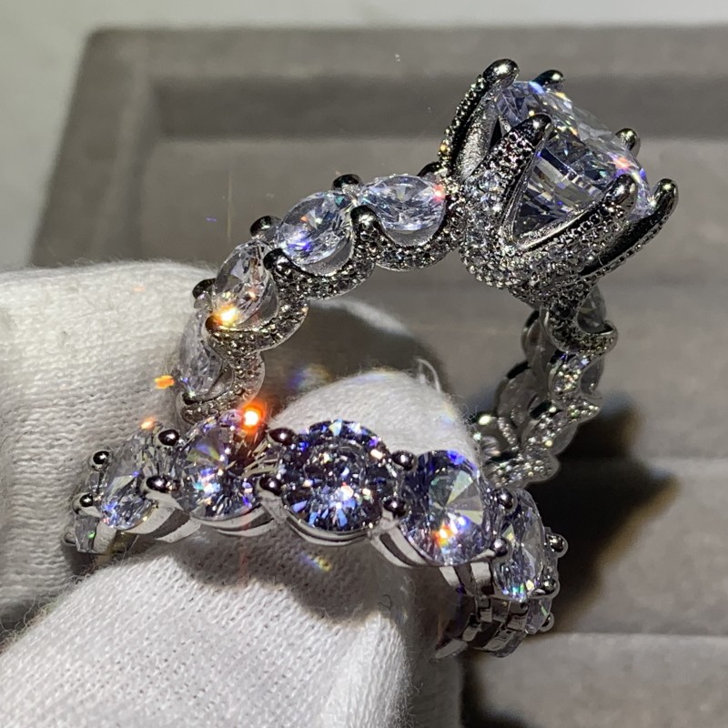Hip Hop Luxury Jewelry 925 Sterling Silver Round Cut Big White Topaz CZ Diamond SONA Couple Rings Women Wedding Bridal Ring Set For Lover