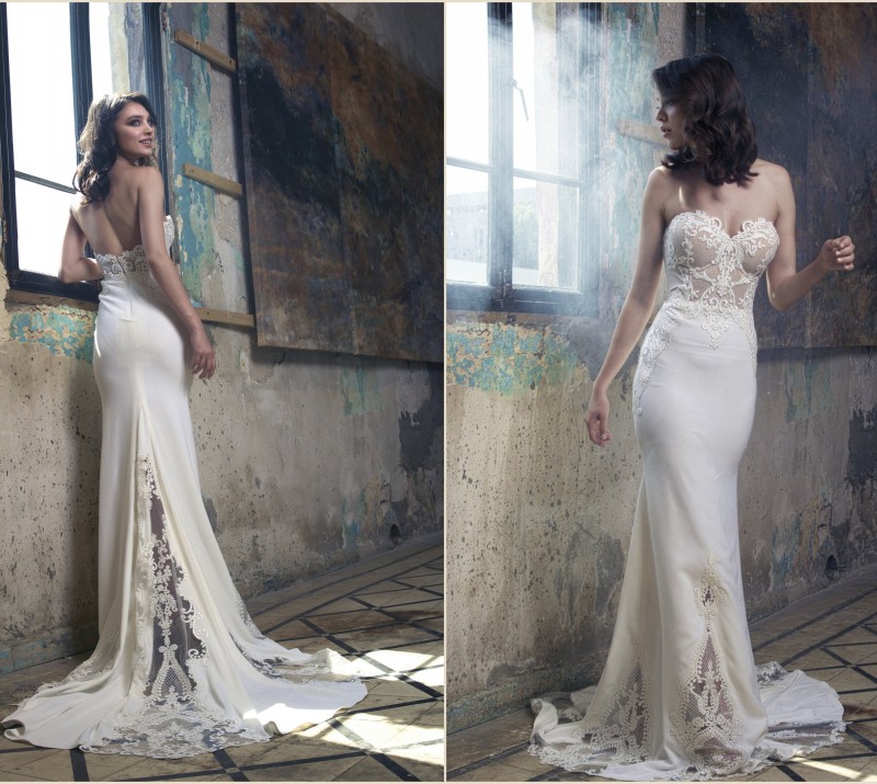 2019 Eddy K Sexy Mermaid Beach Wedding Dresses Sweetheart Lace Applique Backless Satin Sweep Train Plus Size Wedding Dress robe de mariée