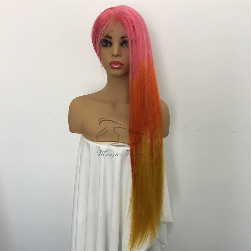 Full Lace Human Wig with Baby Hair Pre Plucked Brazilian Remy Hair Ombre color pink/red/yellow Lace frontal Human Hair Wigs