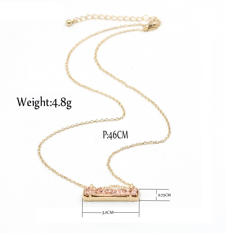 High Polished Alloy Rectangle Resin Stone Inlay Choker Pendant Necklace Mini Long Bar Druzy Pendant Necklace Women Fashion