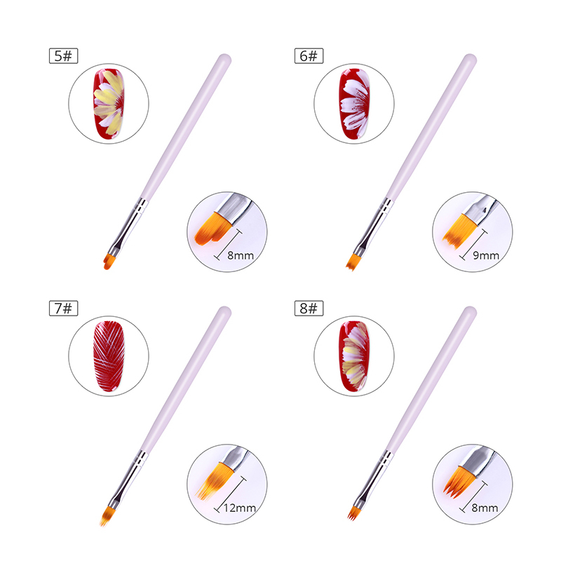 tamax NAB001 8pcs Nail Art Brushes Smile Half Moon Shape DIY PRESS Petal Flower Gradient Fade Color Painting Drawing pen free shipment