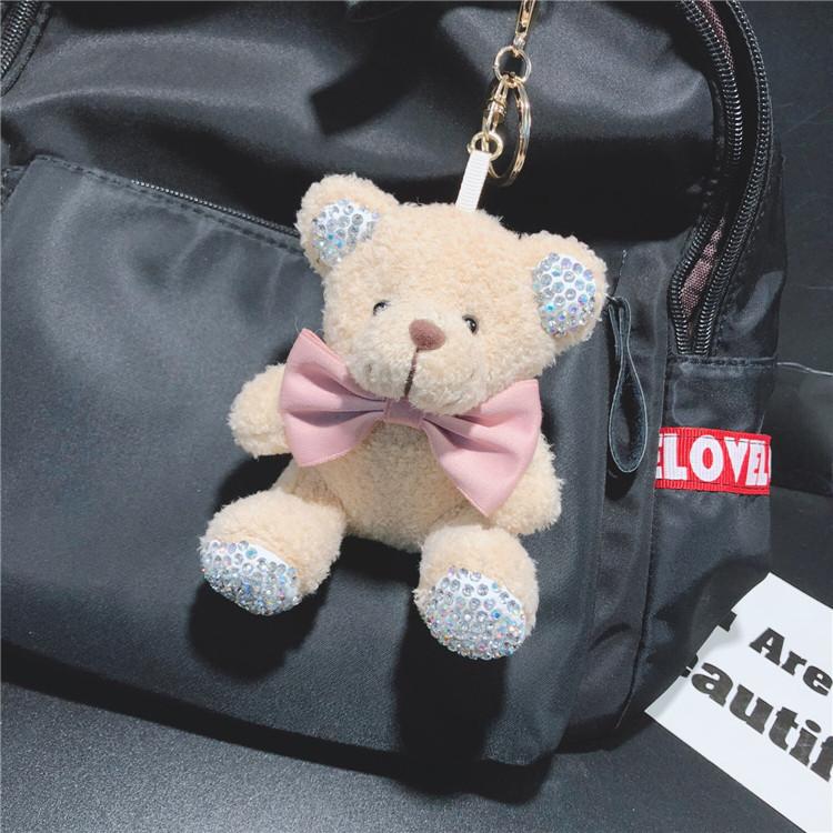 Cute Plush Teddy Sitting Position Bear Keychain Flash Diamond Doll Car Key Chain Ring Ladies Bag Pendant Cute Keychain