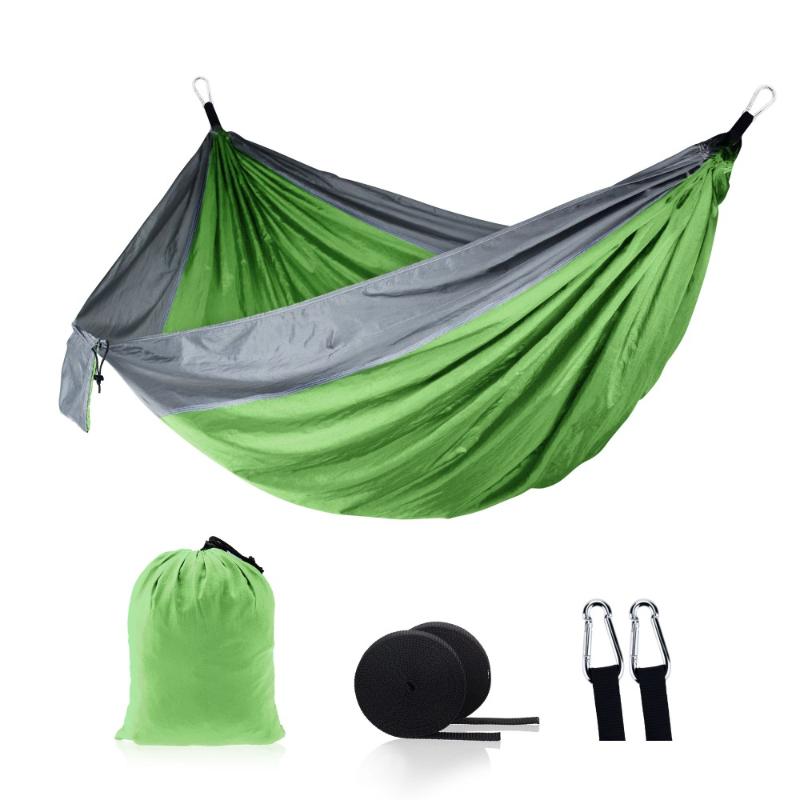 Single Double Hammock Adult Outdoor Backpacking Travel Survival Hunting Sleeping Bed Portable With 2 Straps 2 Carabiner