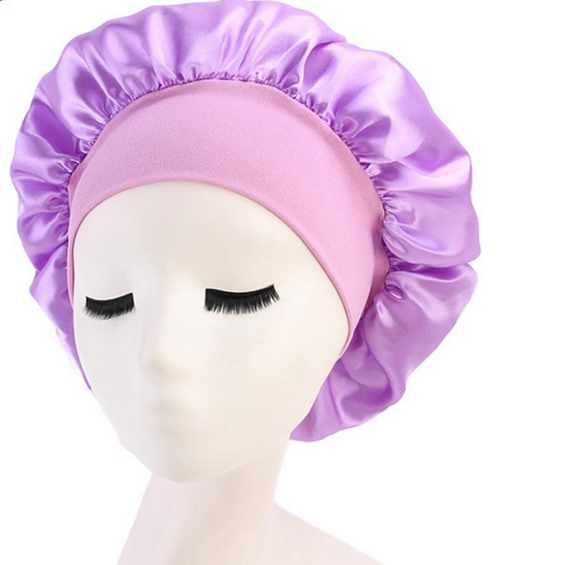 1 2 5 10PCS 58cm Solid Color Long Hair Care Women Satin Bonnet Cap Night Sleep Hat Silk Head Wrap Adjust Shower Caps