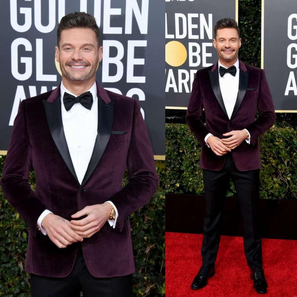 Classic Style One Button Wine Velvet Groom Tuxedos Peak Lapel Men Suits Wedding/Prom/Dinner Best Man Blazer (Jacket+Pants+Tie) W299