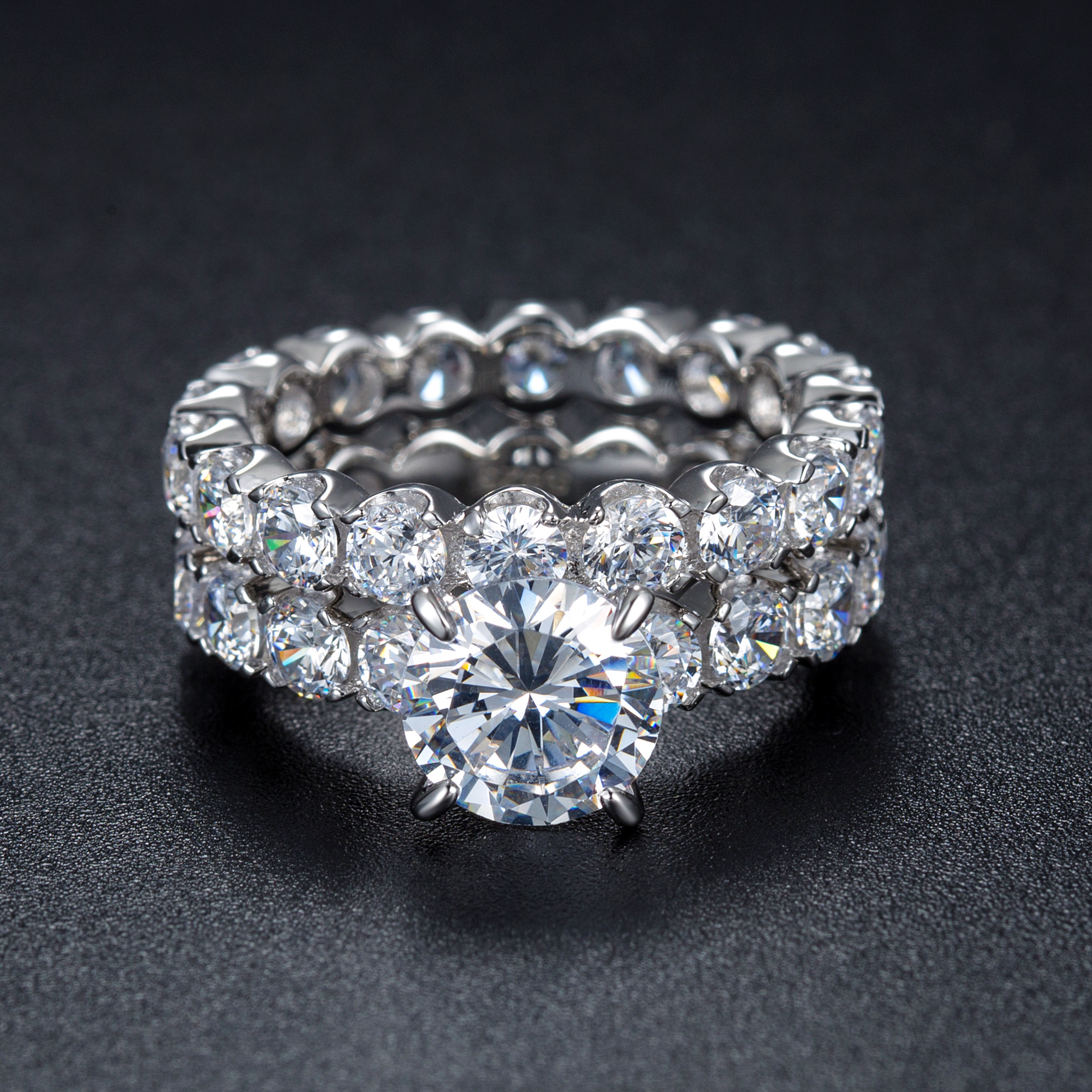 Fashion- Silver Wedding Ring For Lovers SILVER Color Crystal CZ Couple Rings Set Full Zirconia Women Engagement Wedding Rings Fine Jewelry