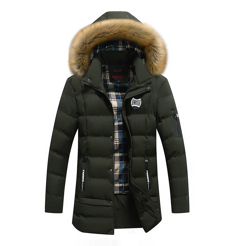Hot Selling Men's Mid-length Cotton-padded Clothes Youth European And American-Style Large Fur Collar Thick Warm Cotton-padded, Black 
Hot Selling Men's Mid-length Cotton-padded Clothes Youth European And American-Style Large Fur Collar Thick Warm Cotton-padded, Black