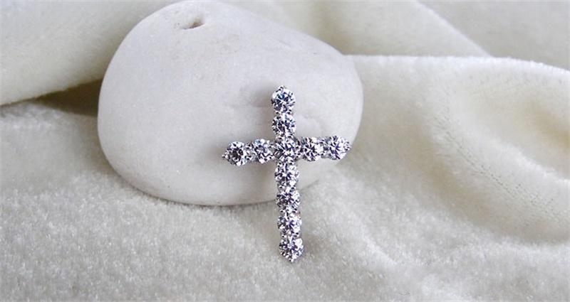 Vecalon 6 colors Fashion Cross pendant 925 Sterling silver Diamond Party Wedding Pendants with necklace for Women Men Jewelry