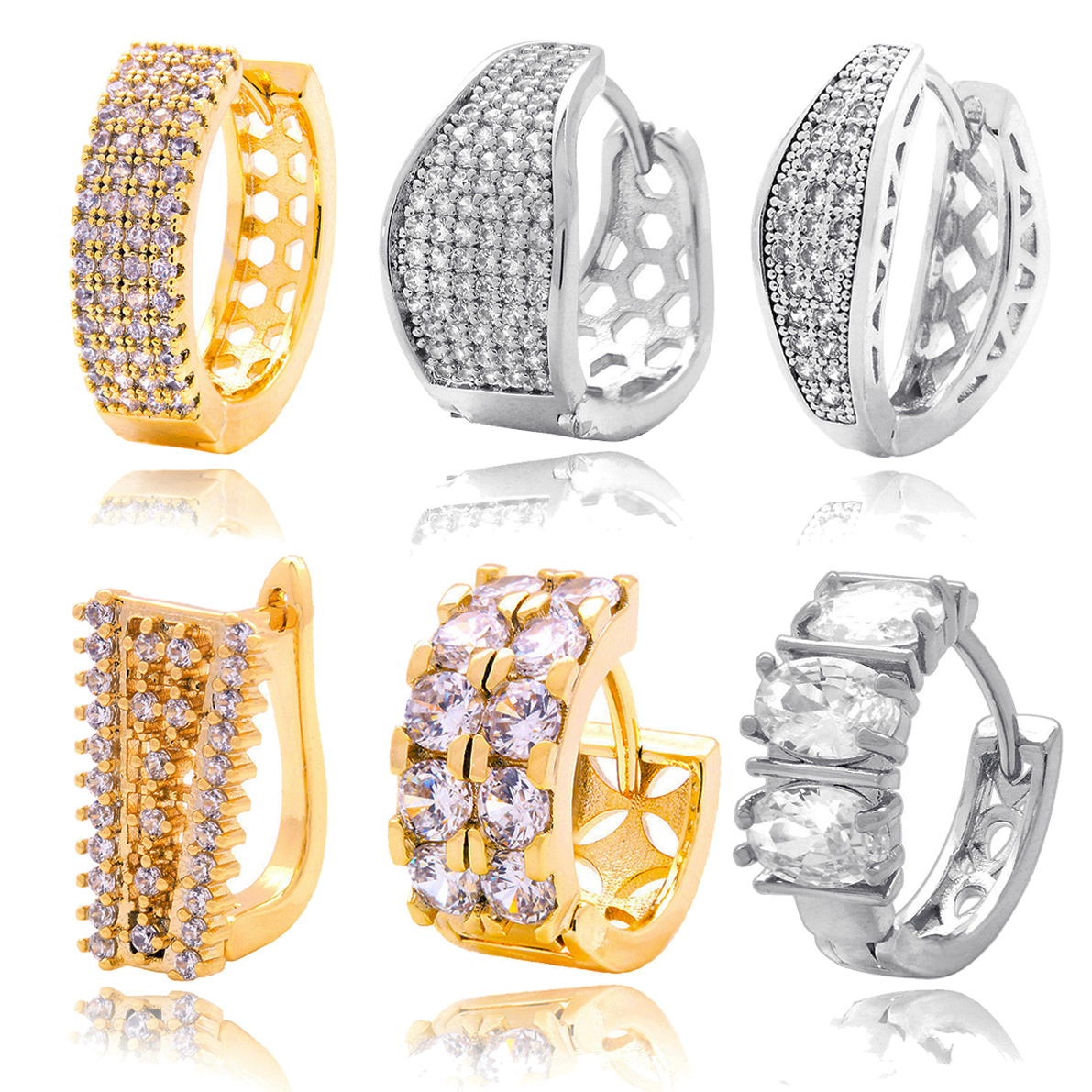 New Fashion Personalized 18K Gold Plated Iced Out CZ Cubic Zirconia Hoop Earrings Hip Hop Bling Diamond Earring Stud Jewelry for Men Women