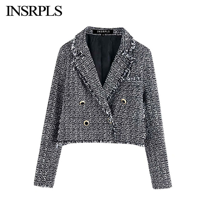 INSRPLS Women Vintage Stylish Double Breasted Tweed Plaid Short Blazer Coat Women Long Sleeve Frayed Tassel Outerwear Chic Tops, As picture
INSRPLS Women Vintage Stylish Double Breasted Tweed Plaid Short Blazer Coat Women Long Sleeve Frayed Tassel Outerwear Chic Tops, As picture