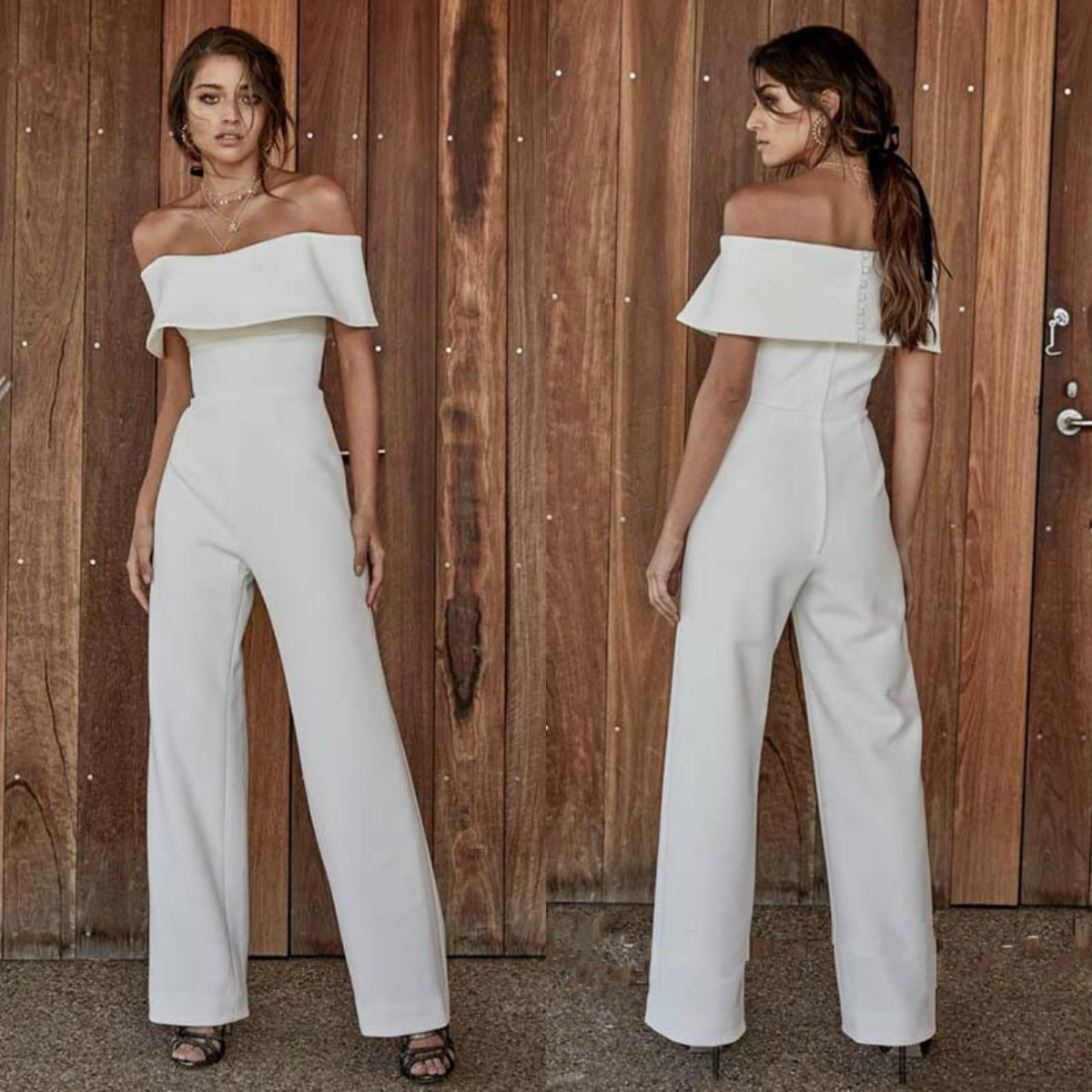 Bohemian Country 2020 Jumpsuits Wedding Dresses Off The Shoulder Satin Boho Bridal Gowns Cheap Custom Made Wedding Dress