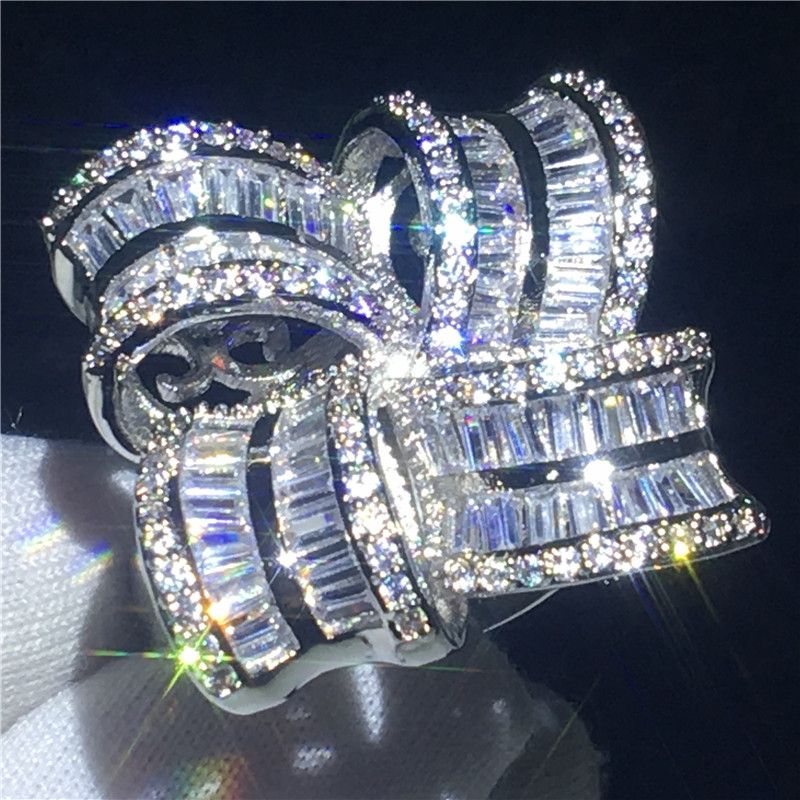 Handmade Big Flower Jewelry 925 Sterling silver ring Diamond Party wedding band rings for women Gift