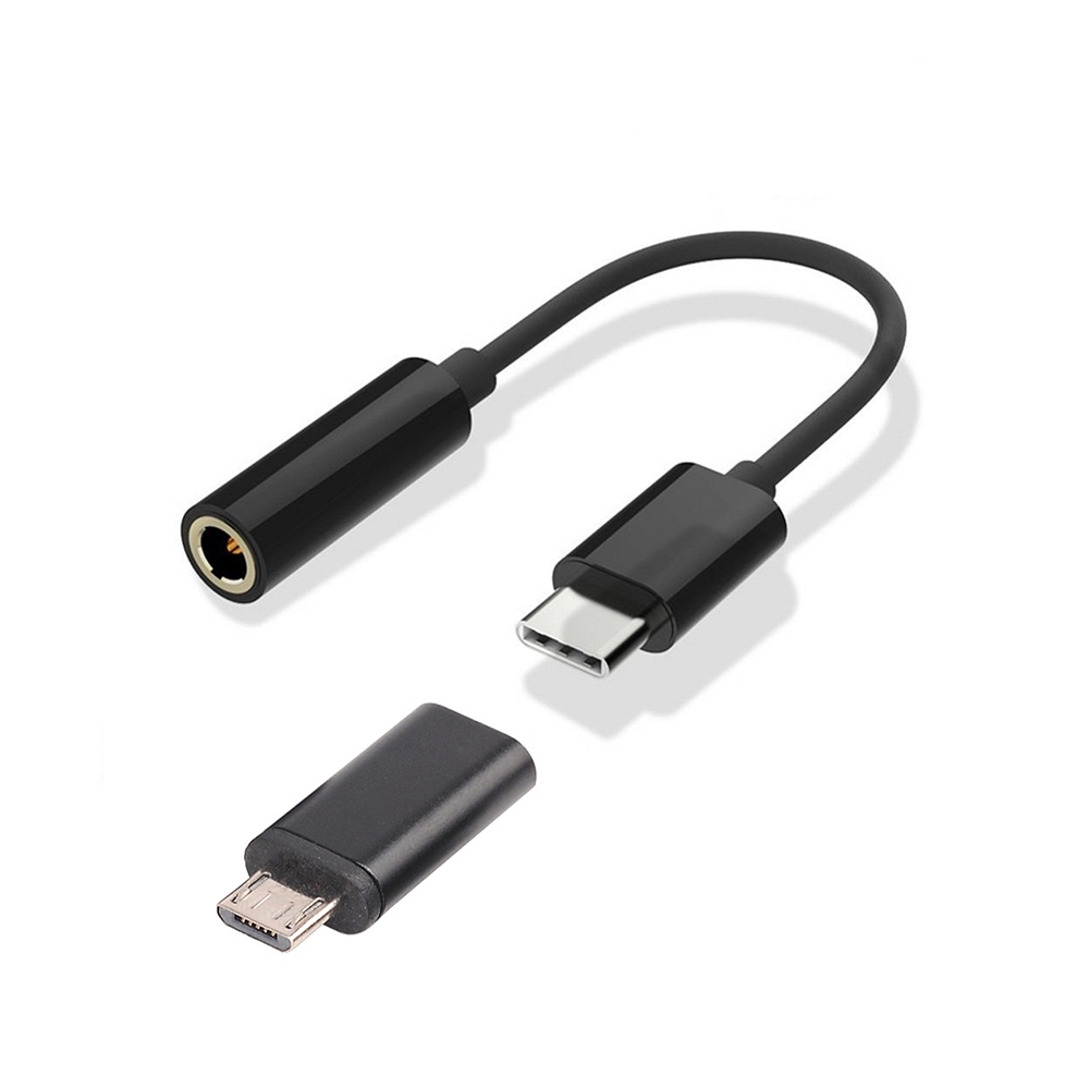 Type C to 3.5mm Audio Headphone Jack Adapter +Mirco USB to Type C, Black 
Type C to 3.5mm Audio Headphone Jack Adapter +Mirco USB to Type C, Black
