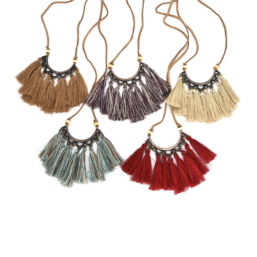 Vintage cotton line ear tassel pendant necklace female fashion charm jewelry