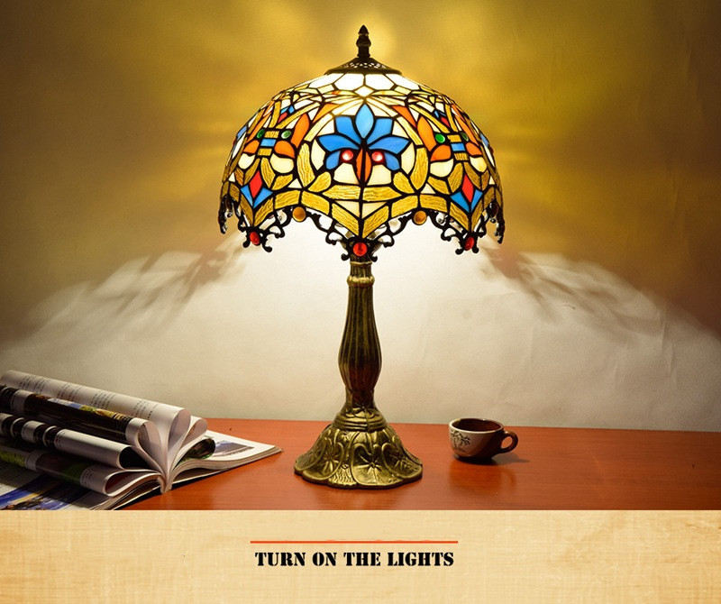 Tiffany stained table lamp living room bedroom restaurant hotel bedside glass lights E27 European decoration table lamps TF020