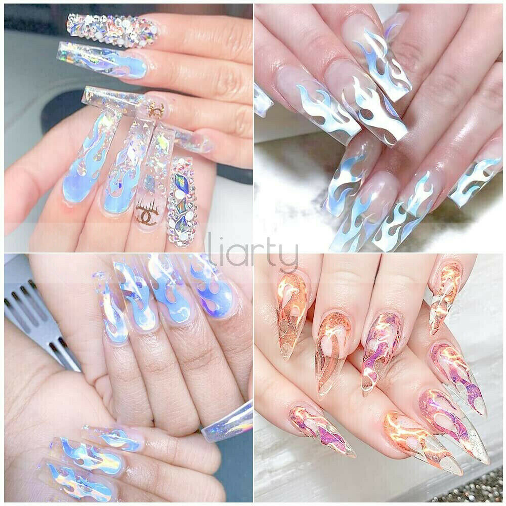 3D Fire Nail Art Sticker Holographic Strip Tape Manicure Decal DIY Tips Decor A987