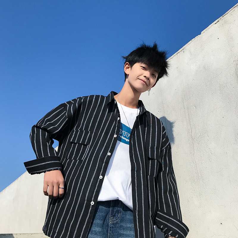 2020 Spring And Autumn New Youth Popular Striped Multi-pocket Long-sleeved Shirt Fashion Casual Loose Wild Shirt -3XL, Red 
2020 Spring And Autumn New Youth Popular Striped Multi-pocket Long-sleeved Shirt Fashion Casual Loose Wild Shirt -3XL, Red