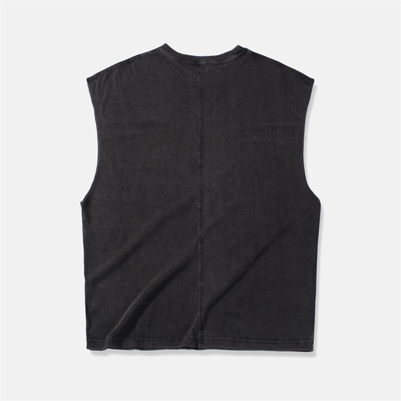 Fashion-Hip Hop Distressing Muscle Tee Summer Men Vintage Washed Black Tank Tops 4 Styling Streetwear