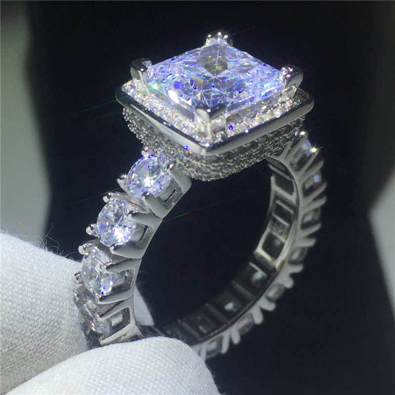 Majestic Sensation Court style 925 Sterling silver Bridal rings 2ct Diamond Cz Engagement wedding band ring for women Gift