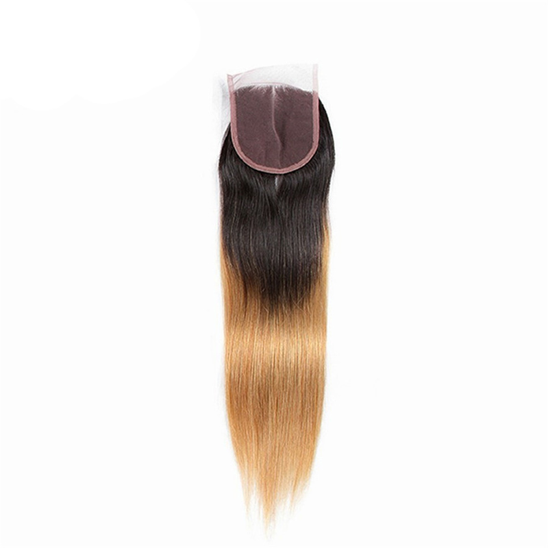Brazilian Virgin Human Hair Silky Straight 4X4 Lace Closure 1B/30 1B/27 1B/4/27 1B/4/30 Ombre Color 12-24inch Pre Plucked Free Part