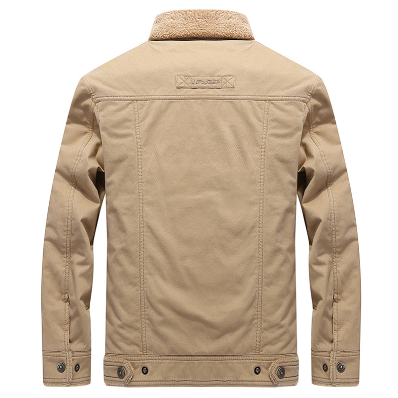 Men's Fleece Ed Bomber Jacket - Casual Thick Warm Winter Outerwear, Khaki, Asian Size 5Xl