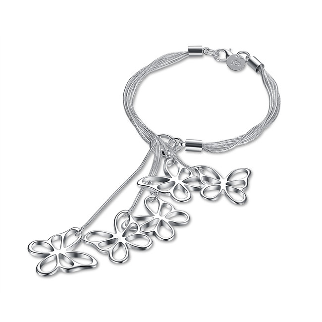 Hot sale best gift 925 silverTai Chi hanging five butterfly Bracelet DFMCH027 sterling silver plated Chain link bracelets high grade