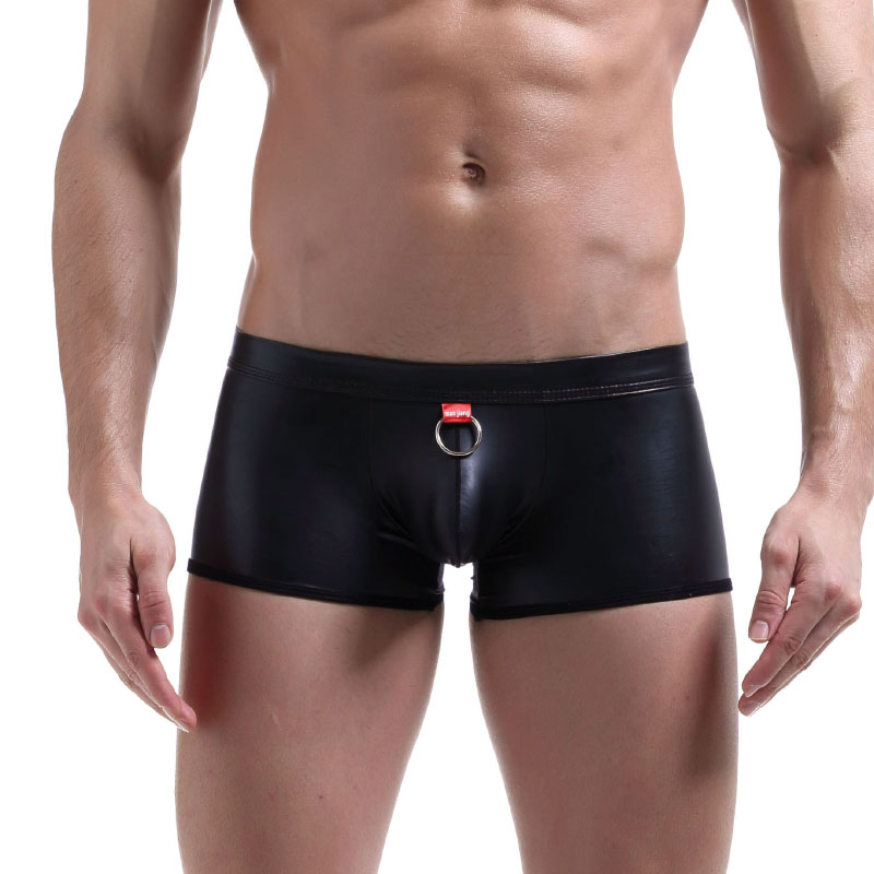 Mens Underwear Boxer Imitation PU Leather Rings Sexy Gay Black Panties Boxershorts Men Boxers Pouch U Convex Underwear Boxer Homme
Mens Underwear Boxer Imitation PU Leather Rings Sexy Gay Black Panties Boxershorts Men Boxers Pouch U Convex Underwear Boxer Homme