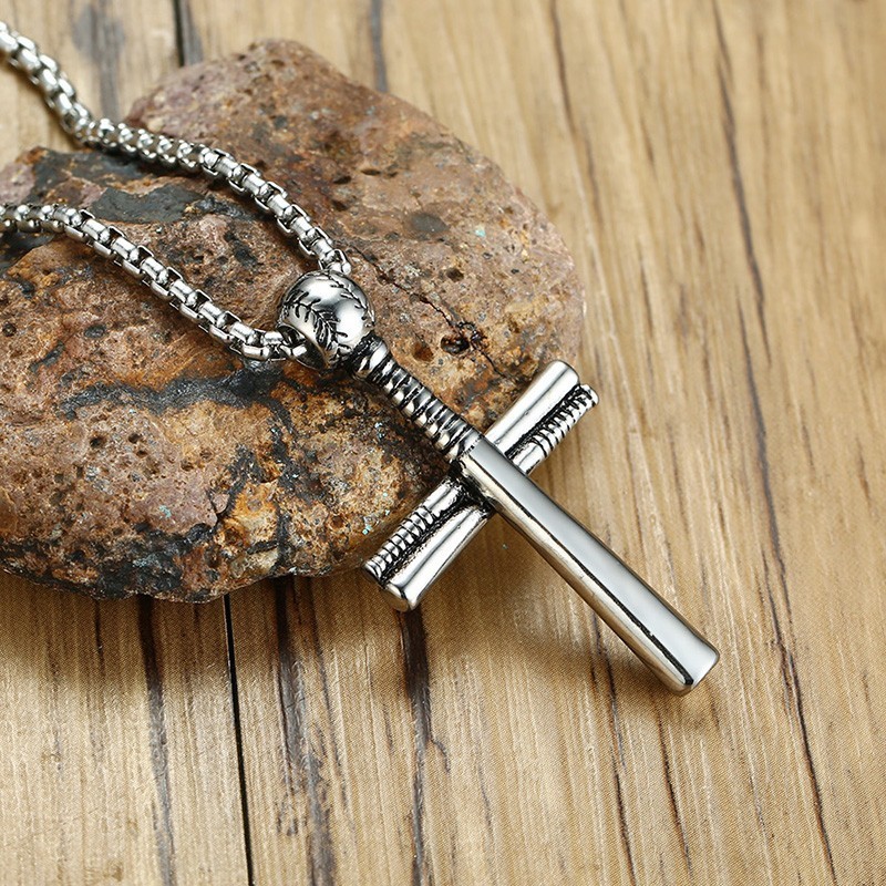Hip Hop Baseball Pendant Necklace Stainless Steel Ball Bat Chain Men Collares 24" For Guys Sport Jewelry PN-1096