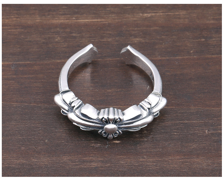 Personalized 925 sterling silver vintage jewelry antique silver hand-made designer floral cross gohic punk adjustable rings