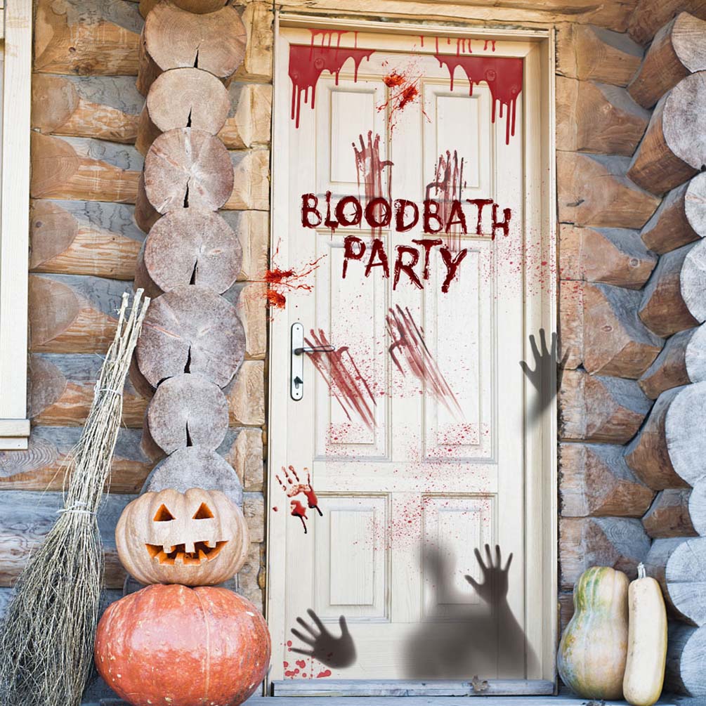 Halloween 3D Sticker Horror Decorations Bloodbath Glass Windows Bathroom Ornament Horrible Bloody Scare Blood Handprint Wall Decals DHL