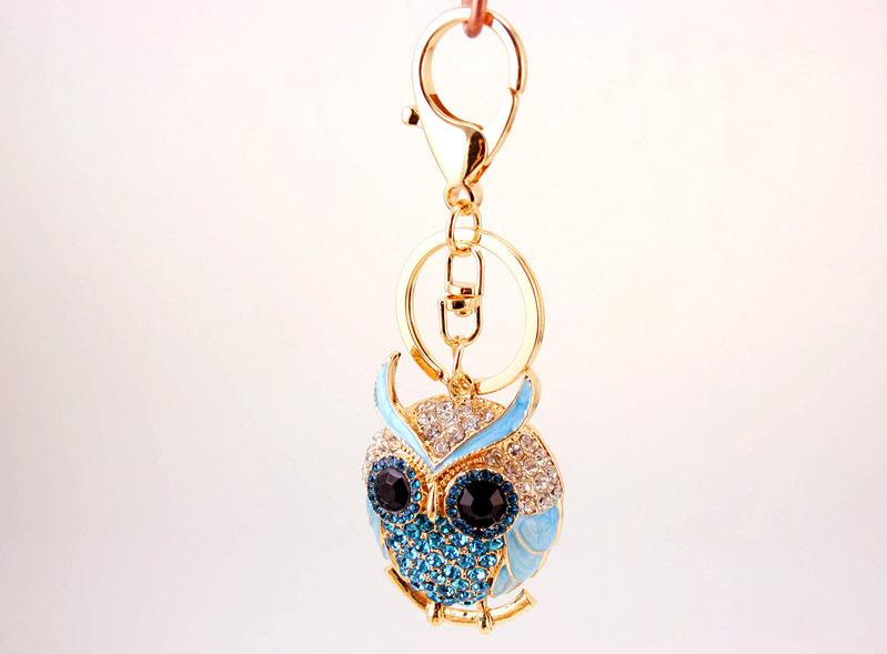 Crystal Rhinestone Key Ring Enamel Alloy Animal Owl Pendant Key Chains Lobster Clasp Keychain Handbag Accessories Car Keyrings Holder